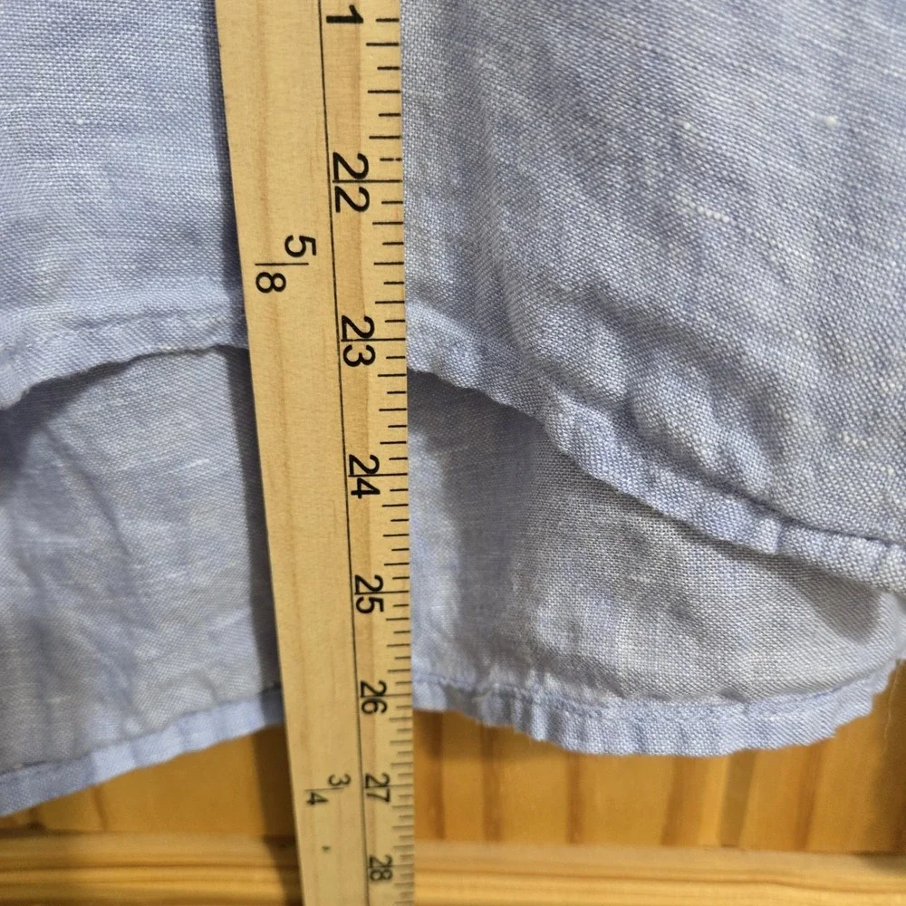 Rachel Zoe Women's Linen Short Sleeve Blouse Size XL Blue MOP Buttons Summer Top - Picture 4 of 6